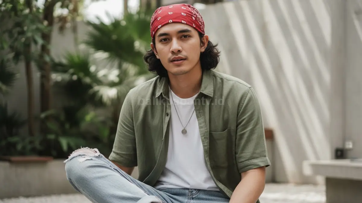 Bandana paisley dipadukan outfit casual memberi sentuhan gaya yang simpel dan menarik.