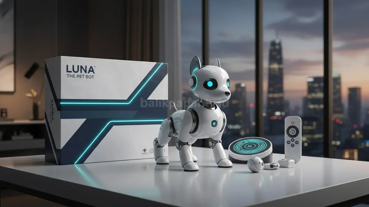 Isi paket Luna The Pet Bot dengan desain premium dan tampilan futuristik modern (BTV/Ai)