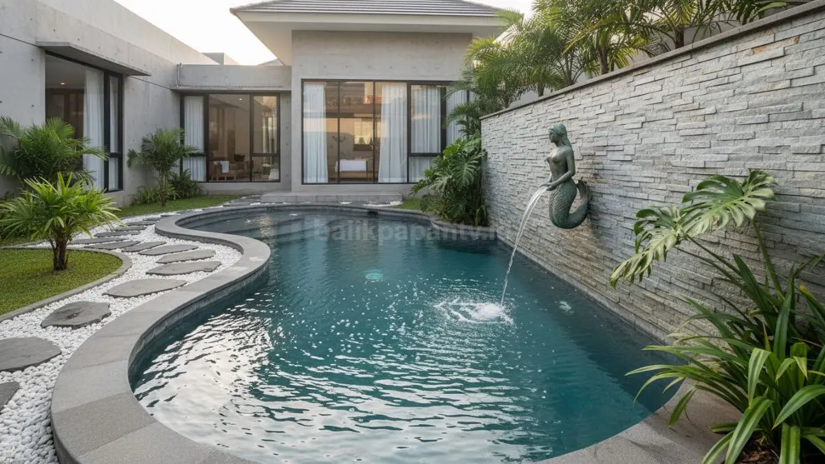 Kolam Lengkung dengan Efek Air Mengalir
