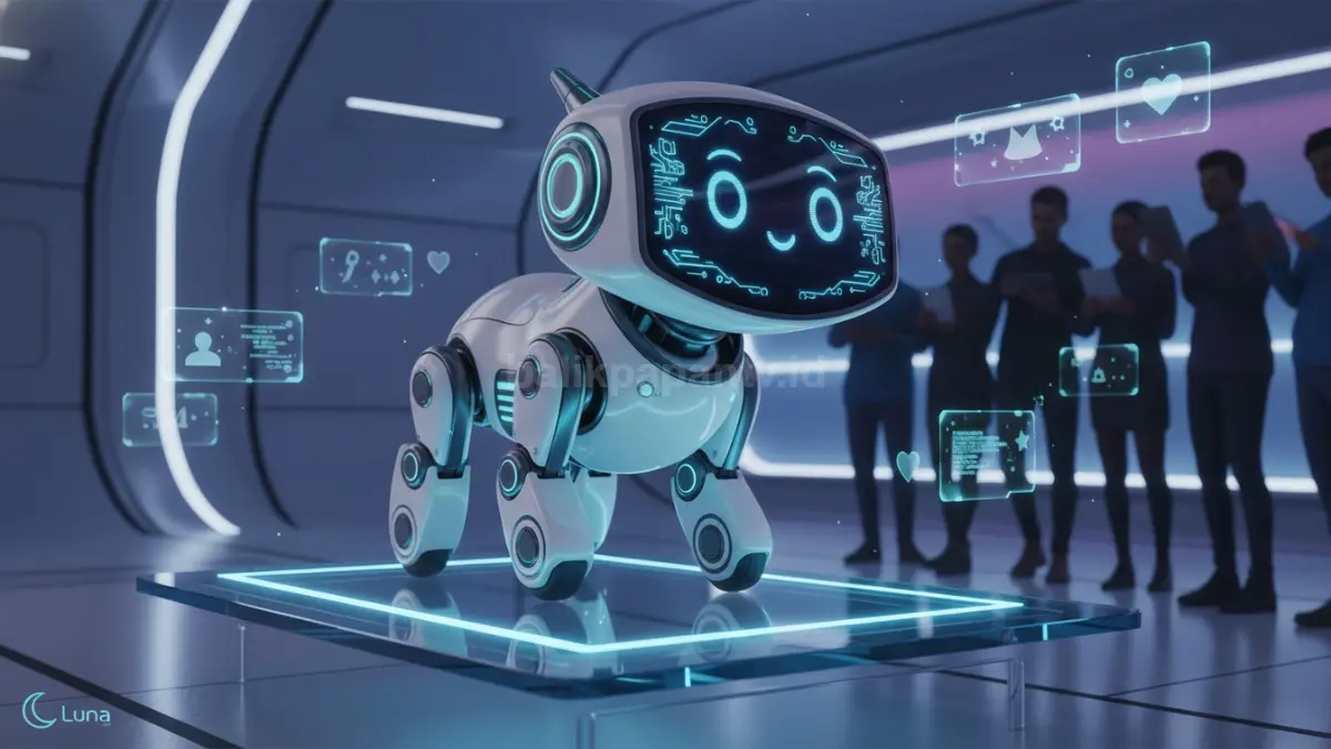 Robot Luna The Pet Bot tampil futuristik dengan ekspresi digital interaktif yang mencuri perhatian pecinta gadget modern (BTV/Ai)