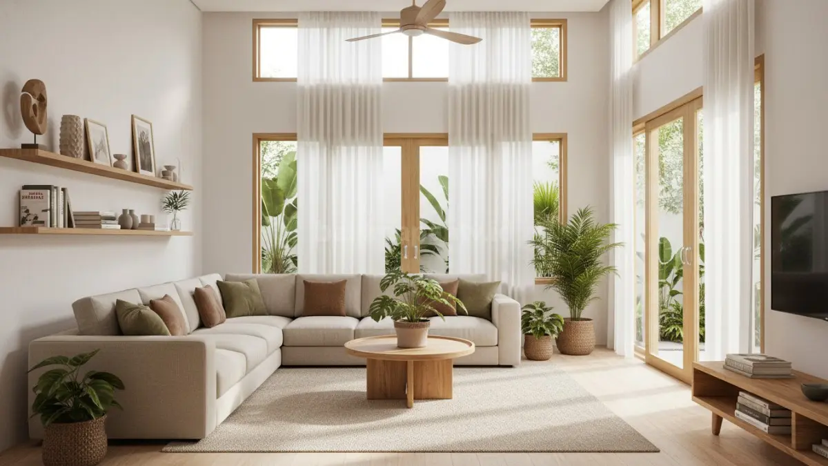 Ruang Tamu Earth Tone dengan Cahaya Natural. (BTV/Ai)