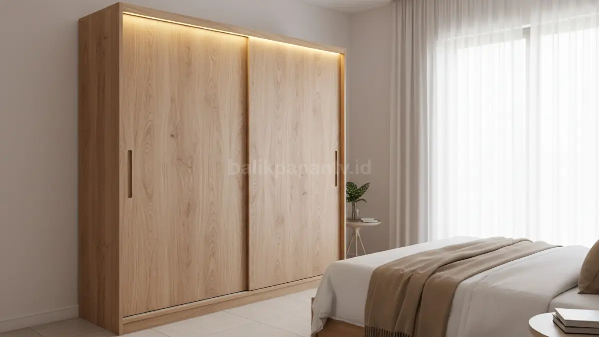 Sliding Door Warna Kayu Natural dengan Panel Flat (BTV/Ai)