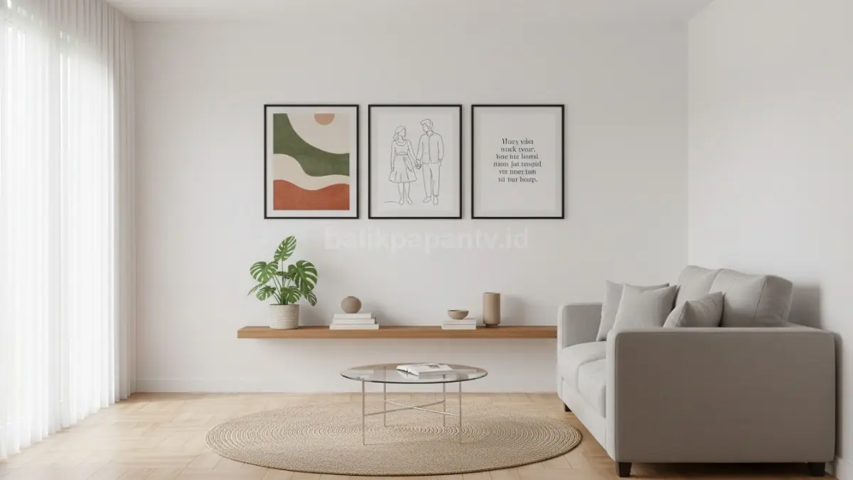 Bingkai foto tipis minimalis modern di ruang tamu kecil dengan konsep clean wall (BTV/Ai)