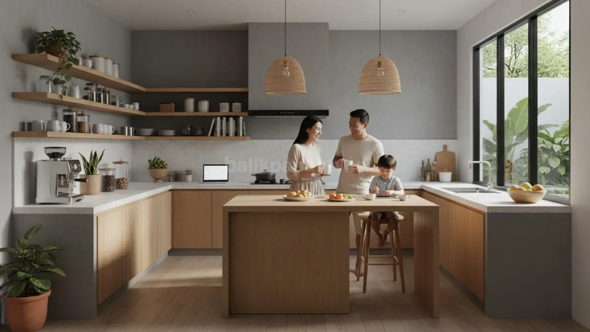 Dapur minimalis modern dengan pencahayaan alami dan desain nyaman untuk rumah kecil. (BTV/Ai)