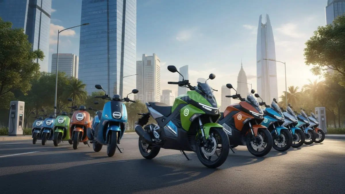 Deretan motor listrik dari berbagai brand baru yang mulai ramai masuk pasar Indonesia (BTV/Ai)