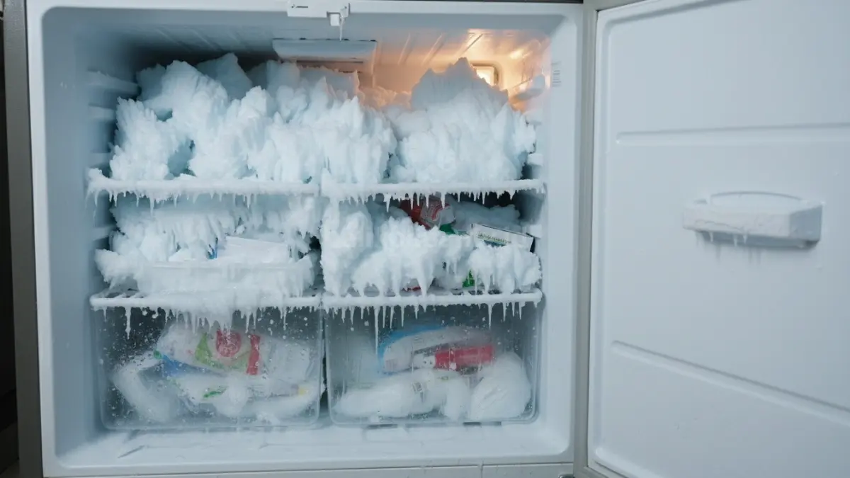 Freezer jarang dibersihkan menyebabkan bunga es menumpuk, suhu tidak stabil, dan listrik semakin boros.
