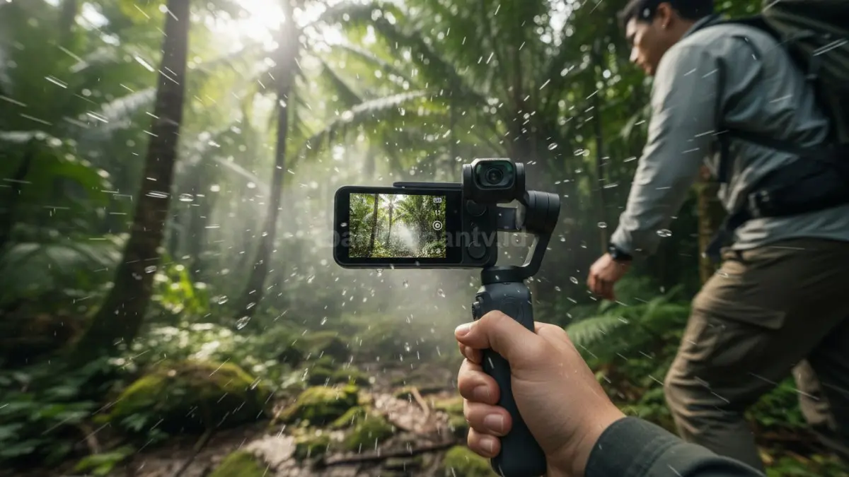 Ilustrasi gimbal mekanis DJI Osmo Pocket 4 saat dipakai bergerak cepat (BTV/Ai)