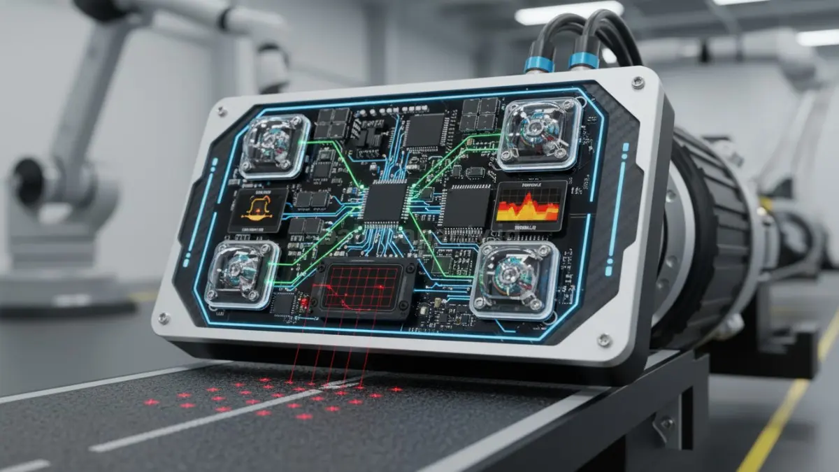 Ilustrasi panel elektronik motor listrik yang menunjukkan sistem sensor modern pada kendaraan listrik. (BTV/Ai)