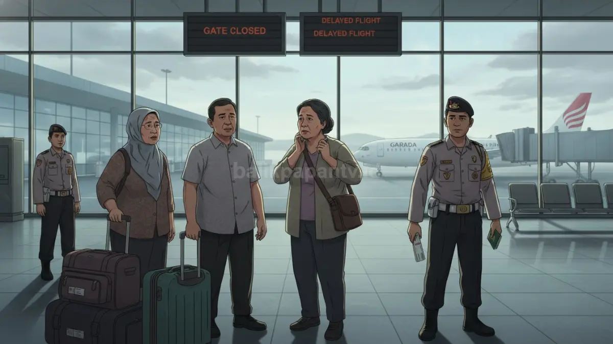 Ilustrasi Petugas Imigrasi Yogyakarta memeriksa calon penumpang haji non-prosedural di Bandara YIA (BTV/Ai)
