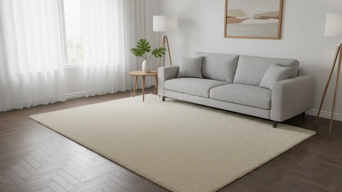 Karpet Cream Polos Tebal untuk Kamar Tidur Santai (BTV/Ai)