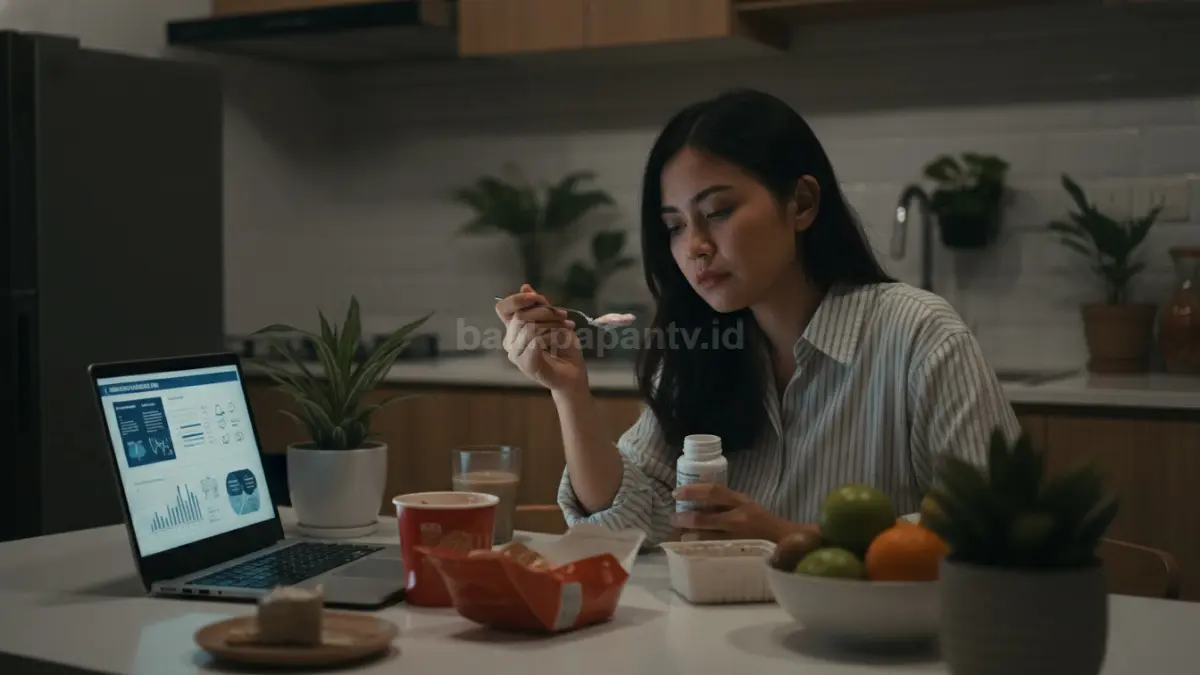 kurang tidur dan telat makan yang memengaruhi mikrobioma serta kesehatan usus harian tubuh. (BTV/Ai)