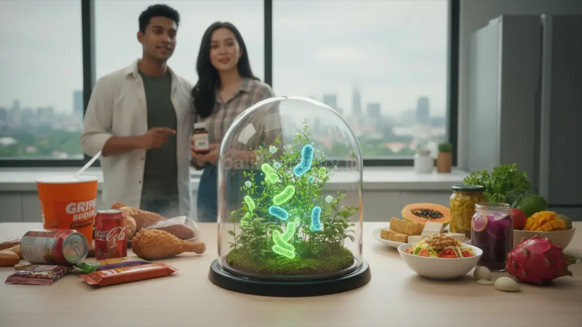 makanan ultra proses harian yang menghambat kerja probiotik dan kesehatan pencernaan tubuh optimal. (BTV/Ai)