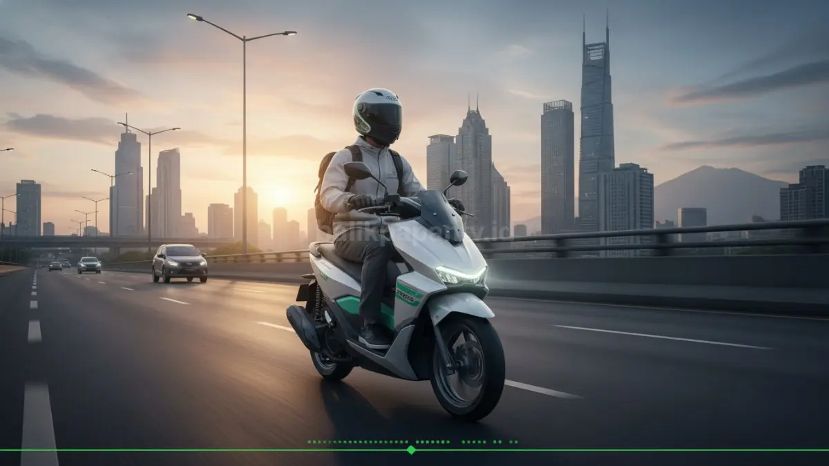 Motor hemat bensin jadi pilihan utama pekerja urban Indonesia untuk perjalanan kerja jarak jauh harian 2026. (BTV/AI)