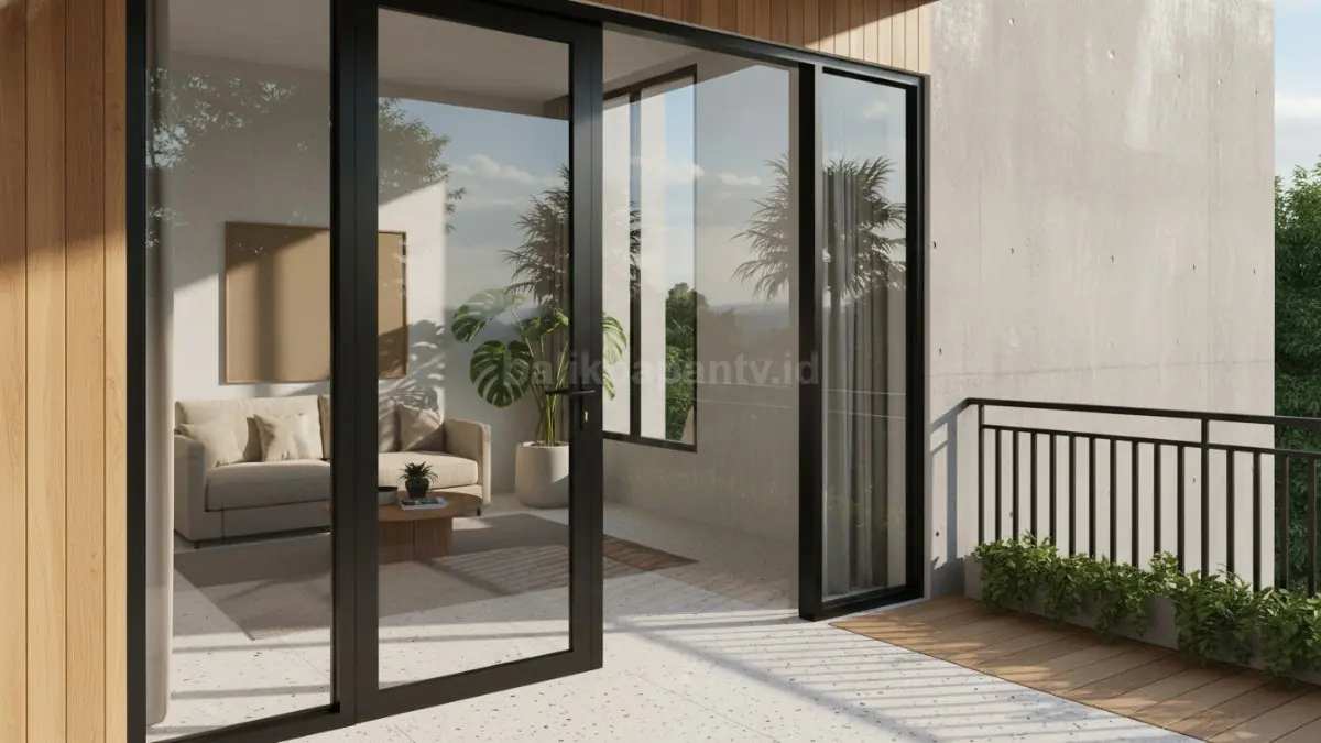 Pintu Swing Kaca Full Frame Hitam. (BTV/Ai)