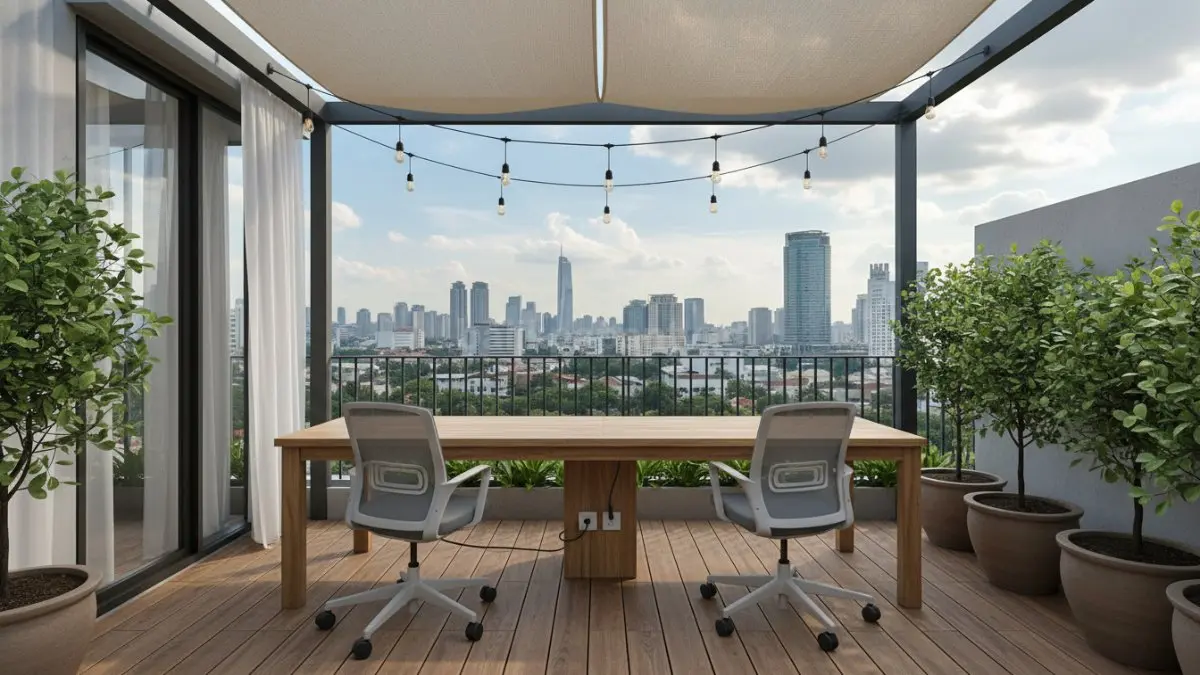 Rooftop ruang kerja outdoor minimalis. (BTV/Ai)