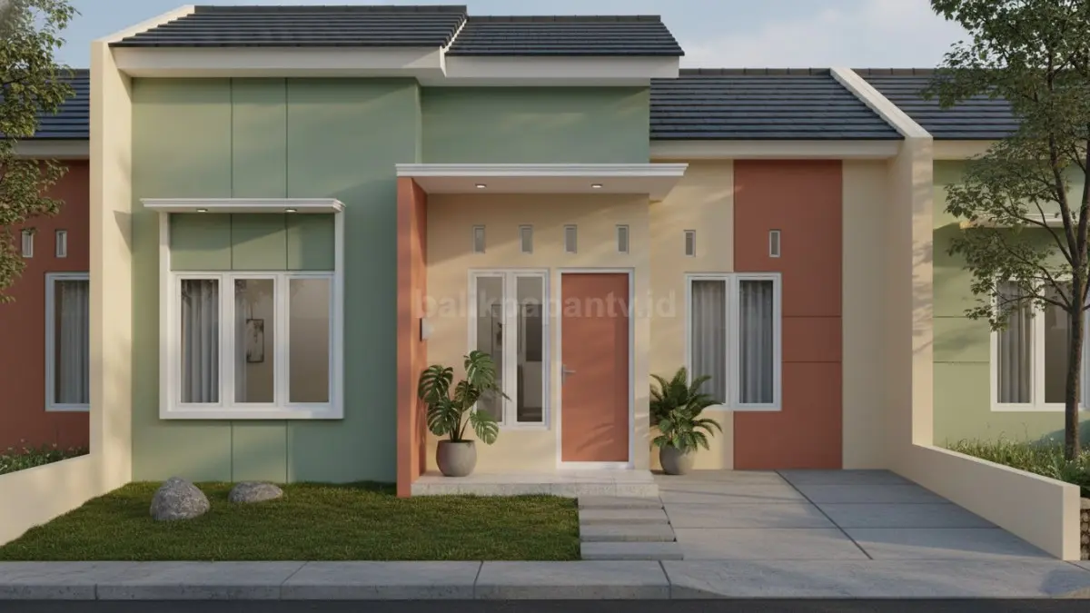 Rumah modern tropis dengan kombinasi warna sage green dan putih gading yang terasa adem. (BTV/Ai)