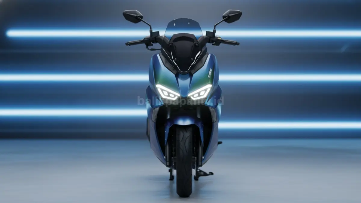 Tampilan depan Polytron Fox 350 dengan DRL terpisah dan windshield ABS modern (BTV/Ai)
