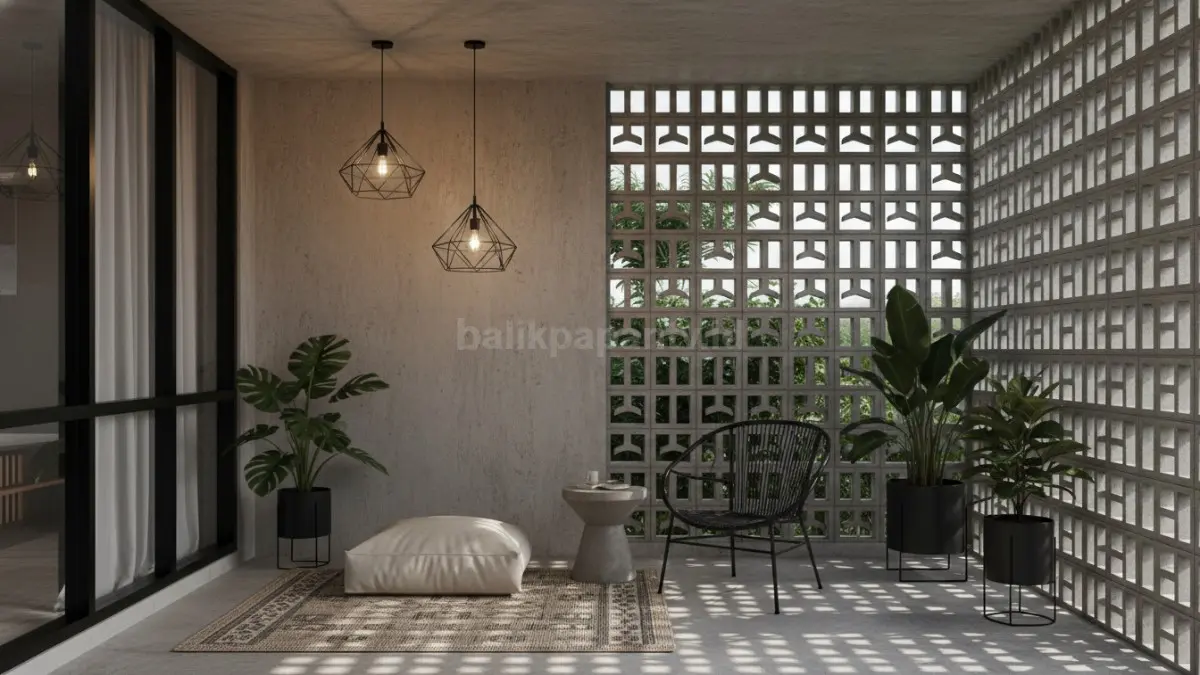  Teras industrial modern dengan sentuhan hitam doff
