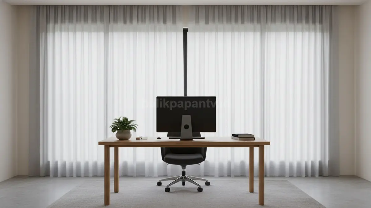 Tirai Linen Abu Muda Polos untuk Kamar Kerja Minimalis (BTV/Ai)