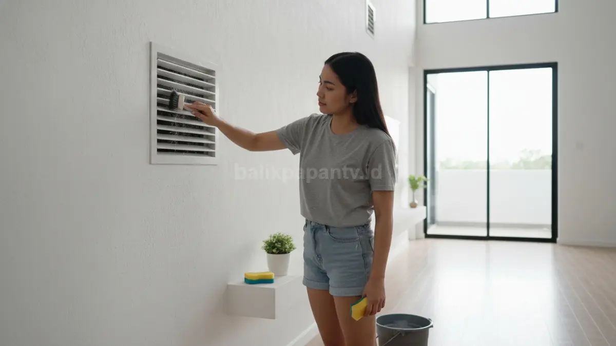 Ventilasi rumah minimalis modern sedang dibersihkan agar udara ruangan terasa segar dan nyaman
