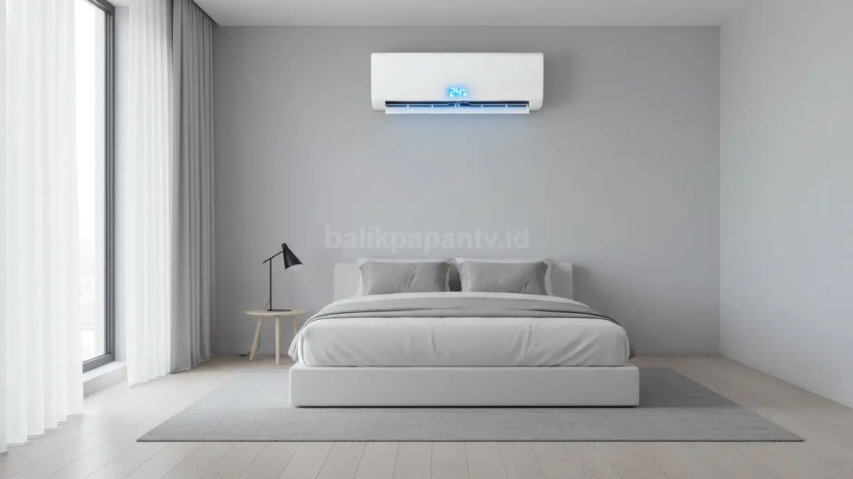 AC Sharp AH-A5UCY terpasang di kamar minimalis dengan tampilan LED indoor menyala terang (BTV/Ai)