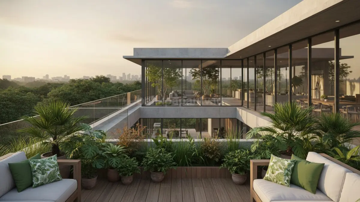 Courtyard kecil modern menghadirkan cahaya alami dan udara segar di rumah tropis. (BTV/Ai)
