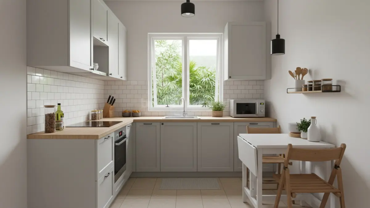 Dapur kecil 5×9 tetap fungsional, rapi, nyaman, dan efisien berkat desain cerdas.
