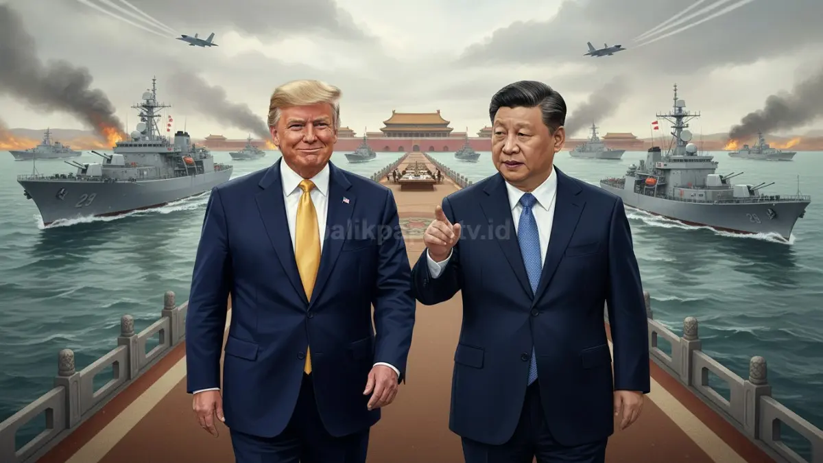Ilustrasi ketegangan perang dagang Amerika Serikat dan China menjelang pertemuan penting di Beijing.