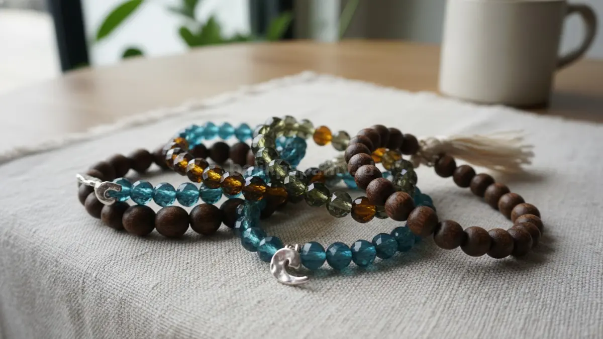 Koleksi gelang manik-manik berbahan kayu dan kaca untuk tampilan kasual modern