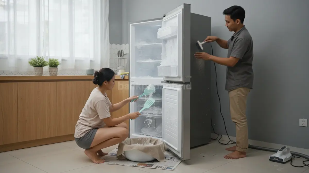 Proses membersihkan bunga es freezer dan kondensor kulkas secara aman di rumah
