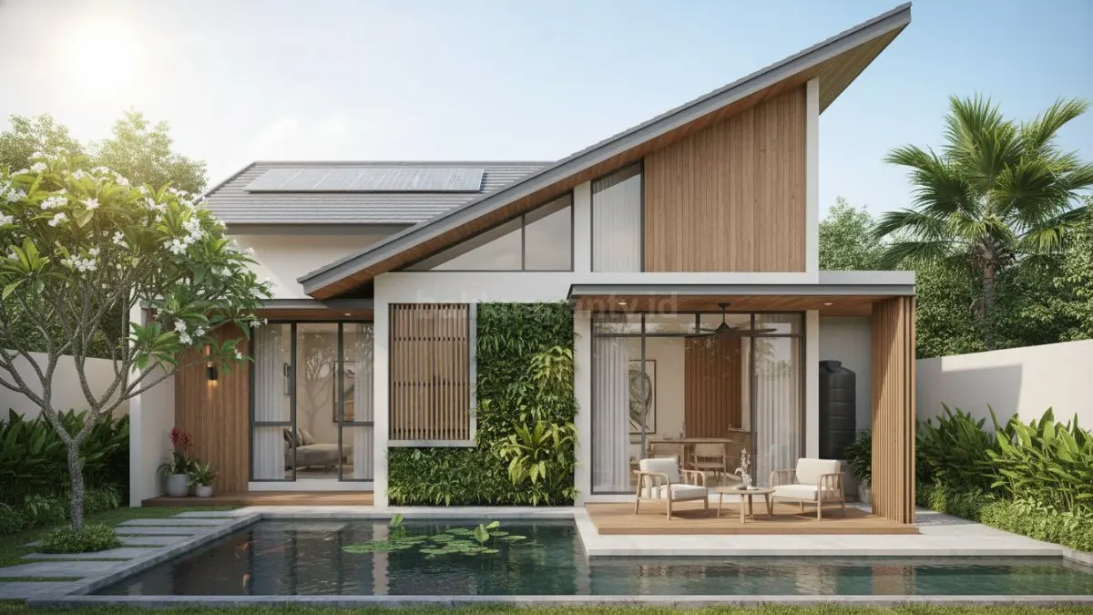 Rumah tropis modern dengan ventilasi silang dan taman hijau bikin suasana adem alami sepanjang hari. (BTV/Ai)