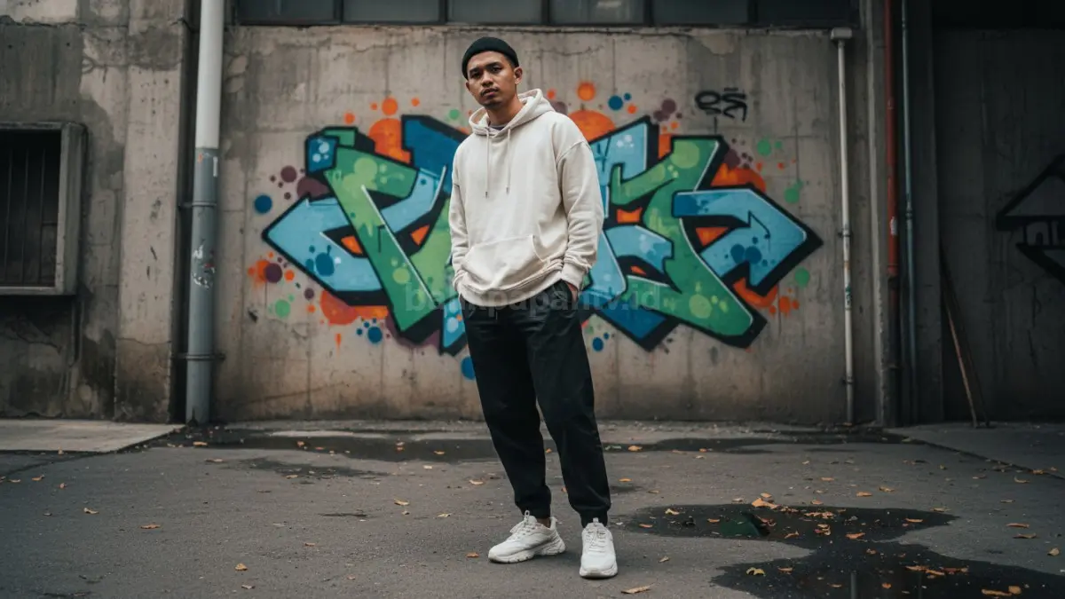 Anak muda memakai oversized hoodie dan jogger pants untuk gaya streetwear santai