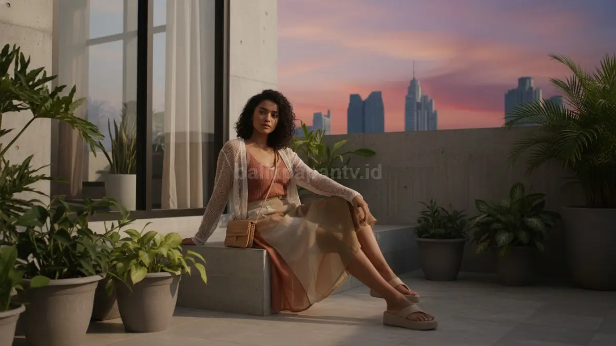 Fashion sheer layering warna earthy cocok dipakai nongkrong sore di kota panas
