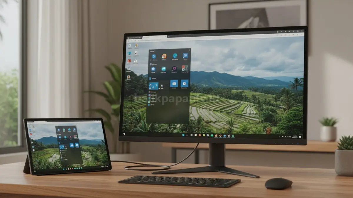 Fitur PC Mode Lenovo Pad Pro 13 saat terhubung ke monitor eksternal (BTV/Ai)