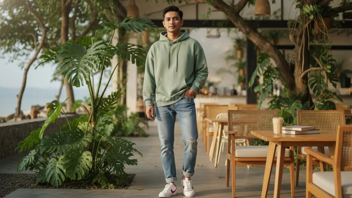 Gaya hoodie oversized modern dipadukan jeans santai cocok dipakai nongkrong di cuaca tropis