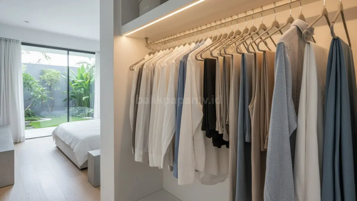 Hanger tipis seragam membantu ruang lemari kecil terasa lebih luas dan estetik

