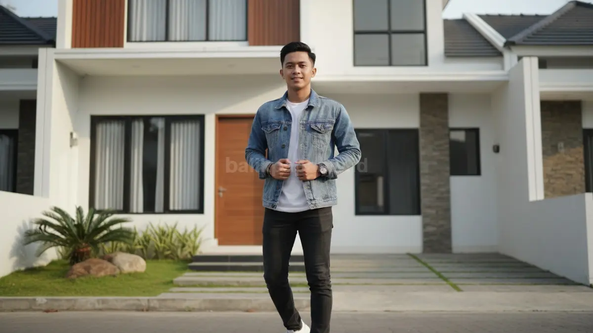 Kombinasi jaket denim biru muda dan celana jeans gelap untuk tampilan santai harian anak muda
