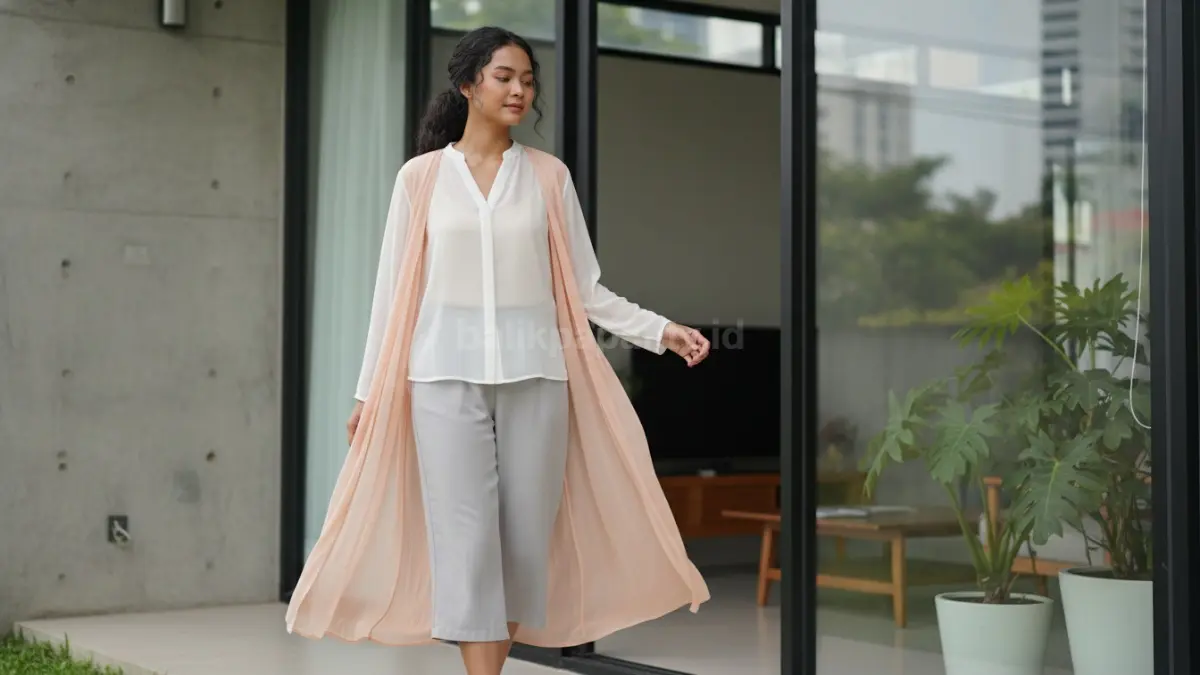 Outfit sheer layering dengan bahan tipis ringan yang nyaman dipakai aktivitas harian
