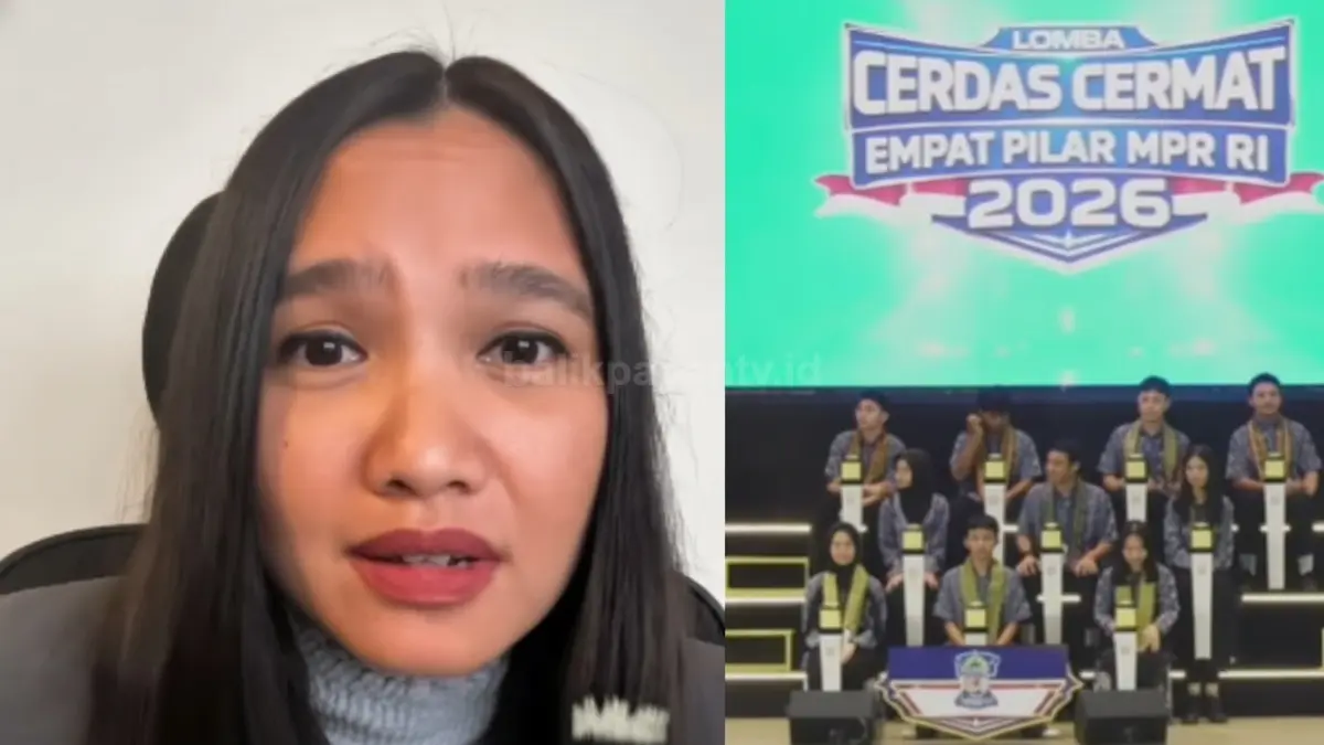  Suasana final LCC Empat Pilar MPR RI 2026 Kalbar saat peserta protes penilaian juri yang viral di media sosial.(YouTube.com / MPR RI - Instagram.com/@salsaer)
