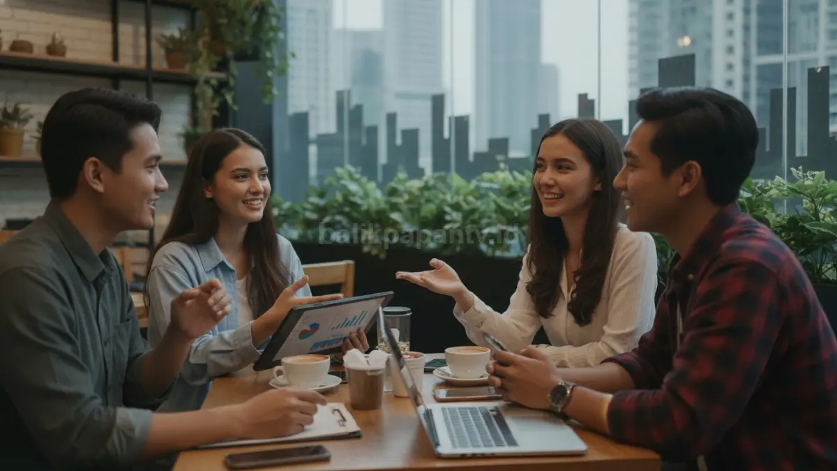 Anak muda berdiskusi santai tentang pentingnya menjaga diri dari lingkungan pergaulan negatif modern (BTV/AI) 
