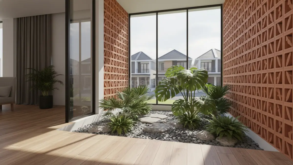 Area tengah rumah dengan taman kecil natural. (BTV/Ai)