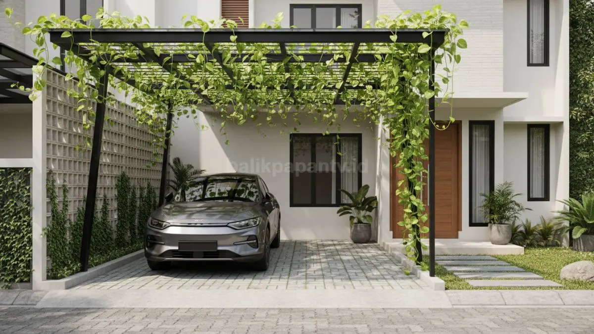 Carport Semi Terbuka dengan Tanaman Rambat. (BTV/Ai)