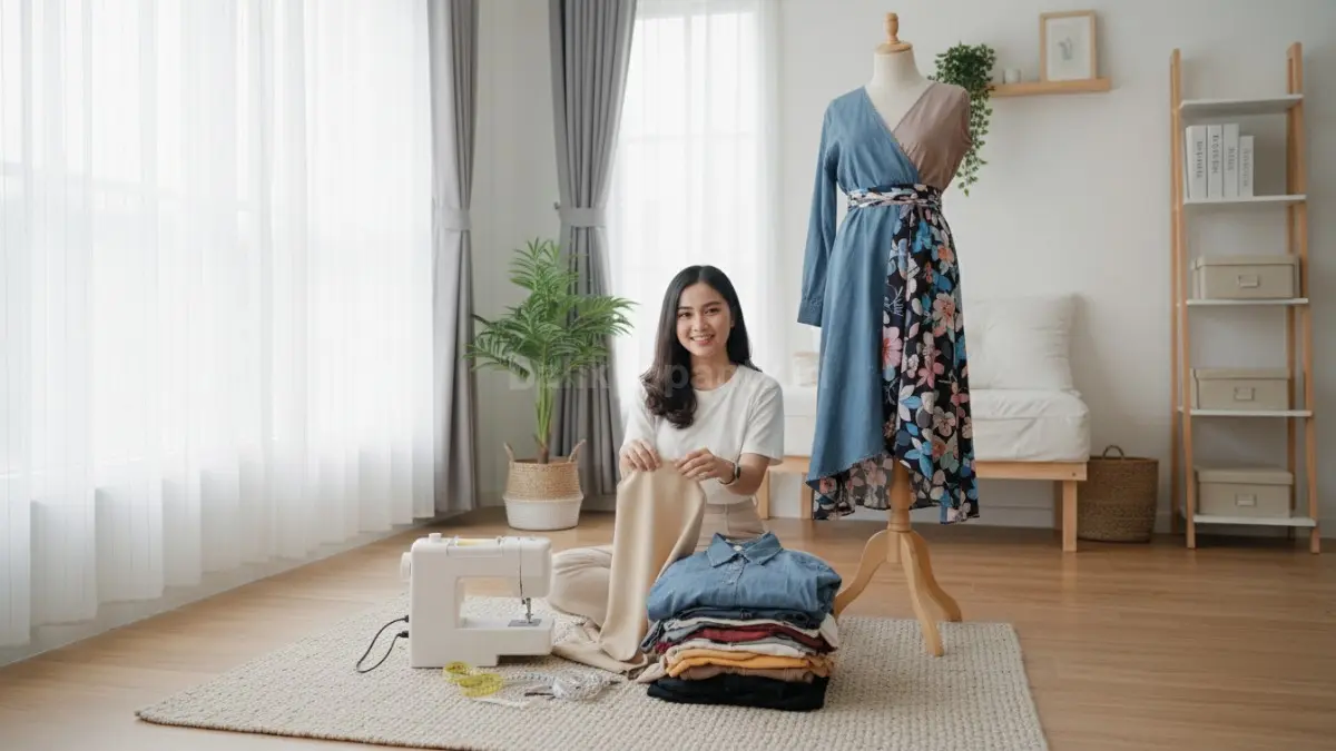 DIY baju bekas di kamar minimalis dengan hasil pakaian modern yang tampil estetik dan hemat biaya
