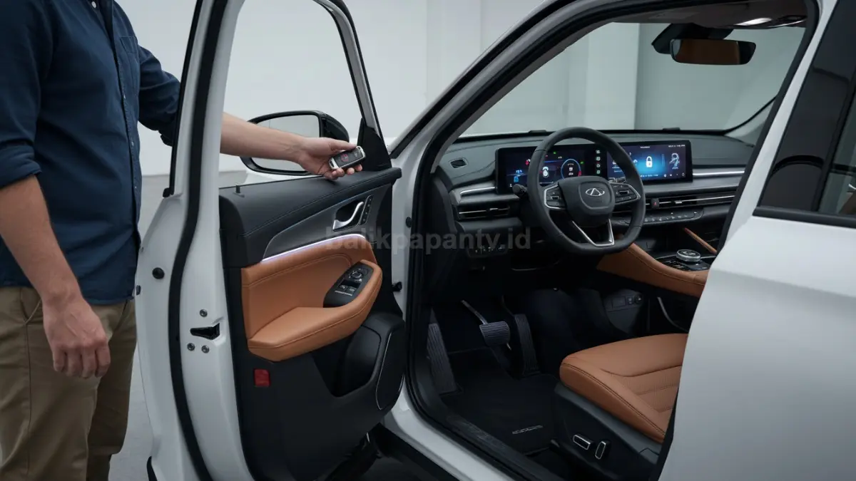 Interior dan sistem keyless otomatis Chery J6 yang aktif saat pemilik mendekat ke mobil (BTV/Ai)