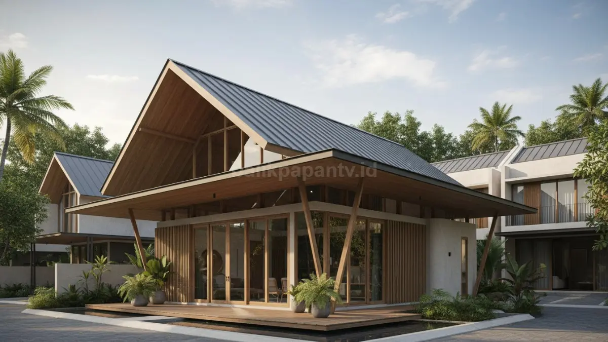 Rumah dengan Atap Tinggi dan Kanopi Lebar. (BTV/Ai)