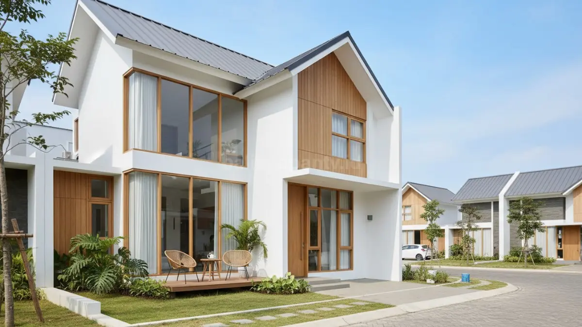 Rumah Scandinavian modern dengan jendela besar dan interior terang bikin hunian terasa premium dan nyaman. (BTV/Ai)