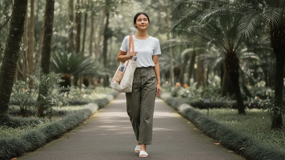 Tote bag modern berbahan kanvas dipakai untuk aktivitas harian dengan gaya simpel dan stylish