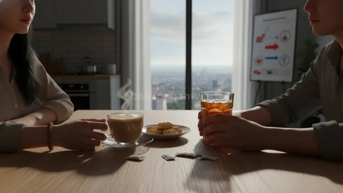 Kopi susu dan minuman manis harian sering jadi sumber gula tersembunyi penyebab diabetes usia muda. (BTV/AI) 
