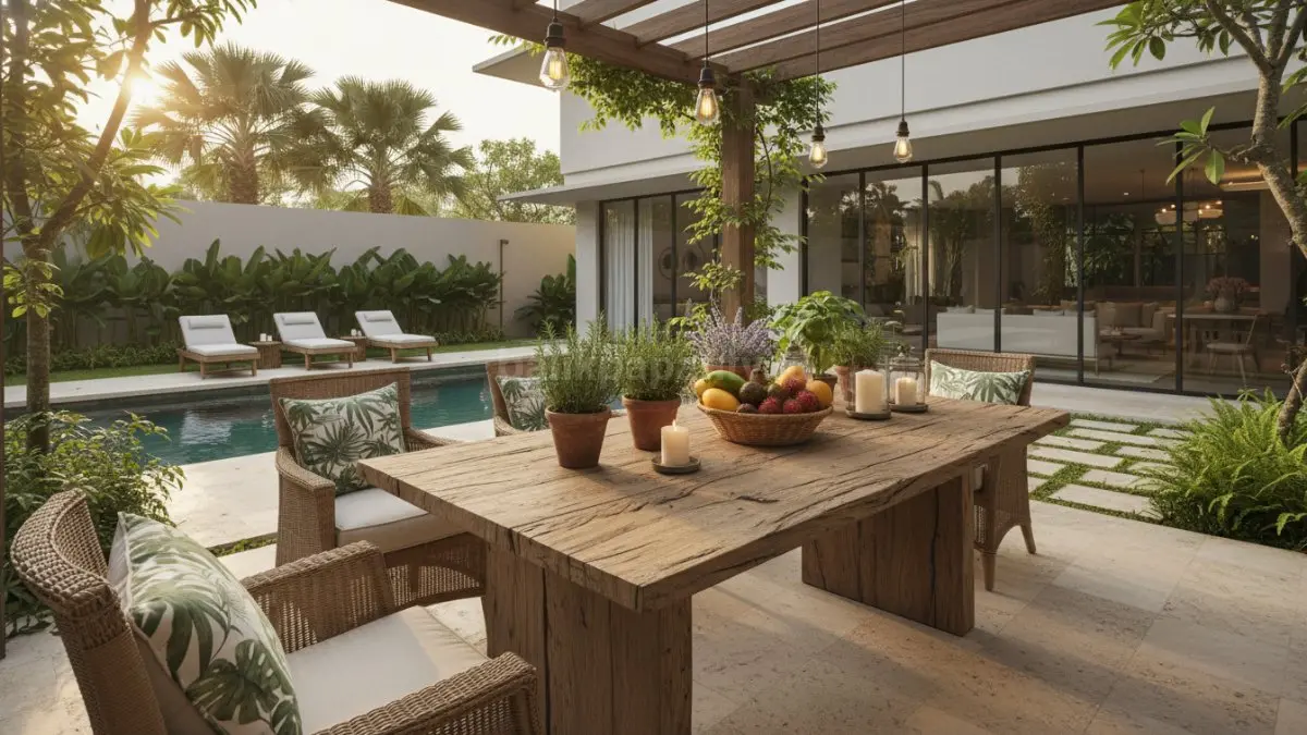  Meja kayu rustic outdoor (BTV/Ai)