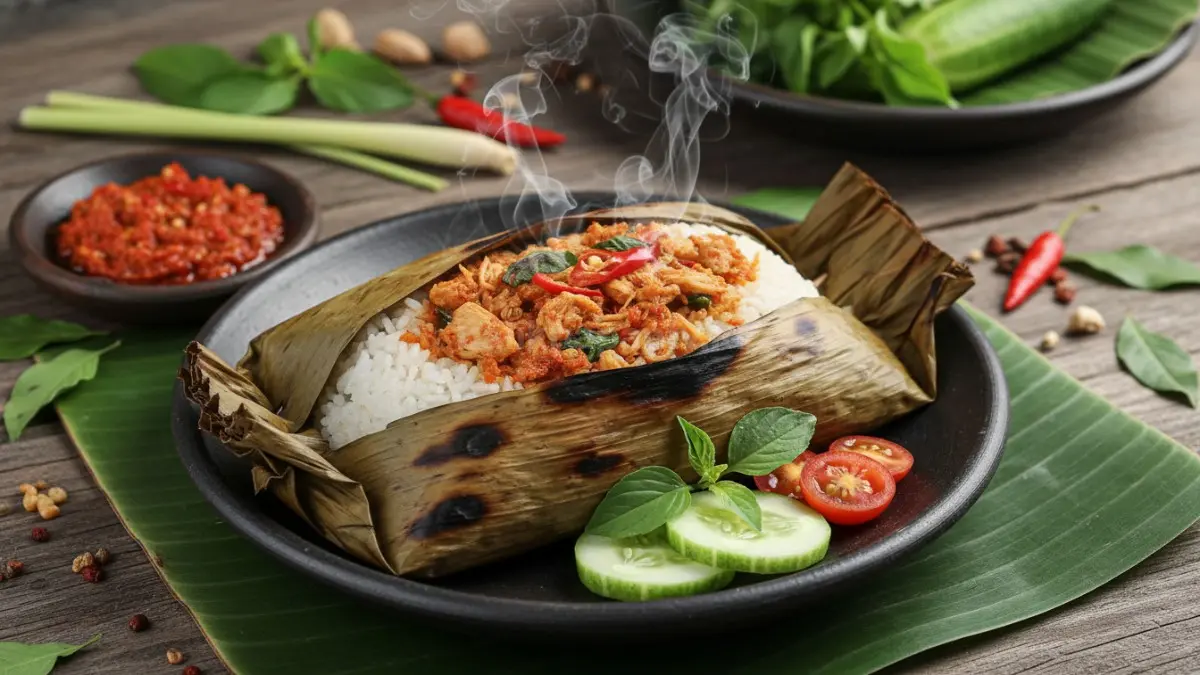 nasi bakar ayam suwir, resep nasi bakar rumahan, daun pisang untuk nasi bakar, sambal nasi bakar pedas, cara membuat nasi bakar lezat (BTV/AI) 
